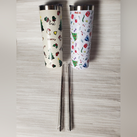 20oz Insulated Trumblers With Straws Set Of 2 Christmas Holidays Tumbler - Picture 2 of 5